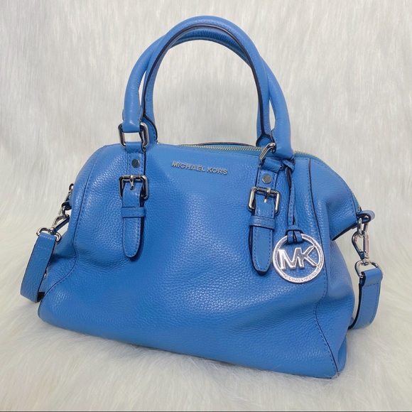 MICHAEL KORS BLUE SILVER LEATHER PURSE HANDBAG - Picture 1 of 7
